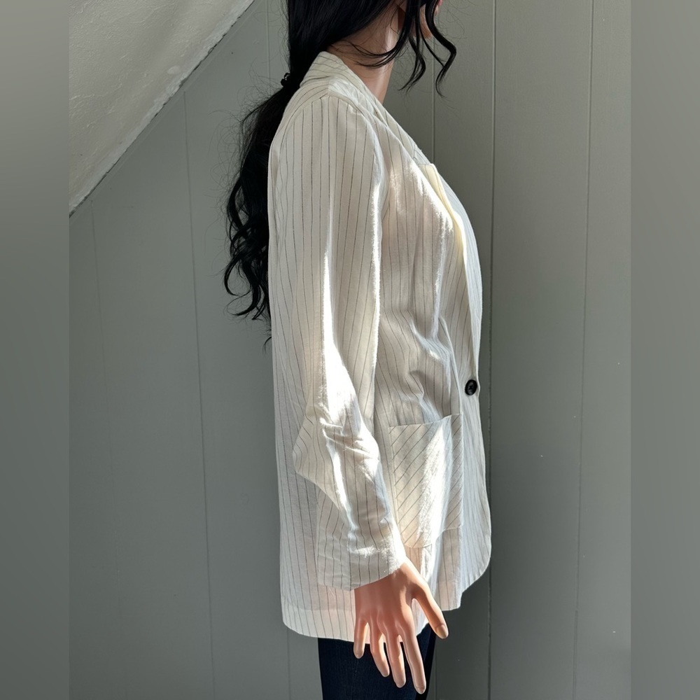 Drew Narrow Stripe Linen Blend Blazer White Lightweight Jacket Medium NWT - Picture 7 of 10